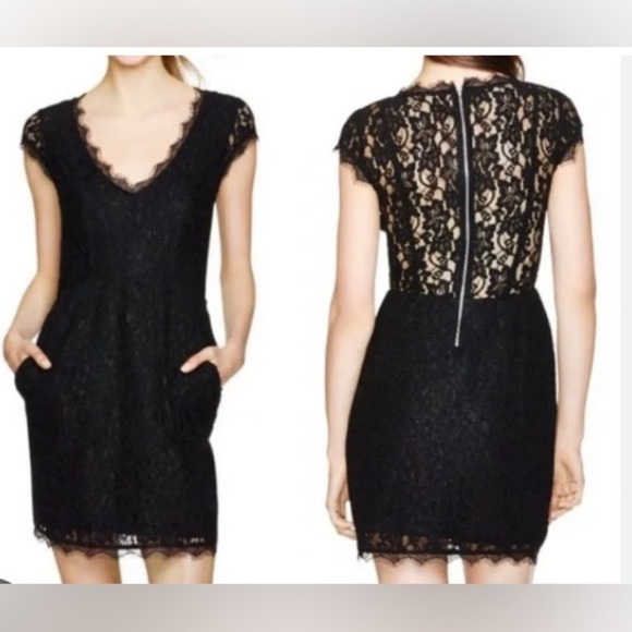 Babaton Aritzia Tobias Black Eyelash Lace V-Neck Sheath Mini Dress Size 4‎ - Picture 3 of 15
